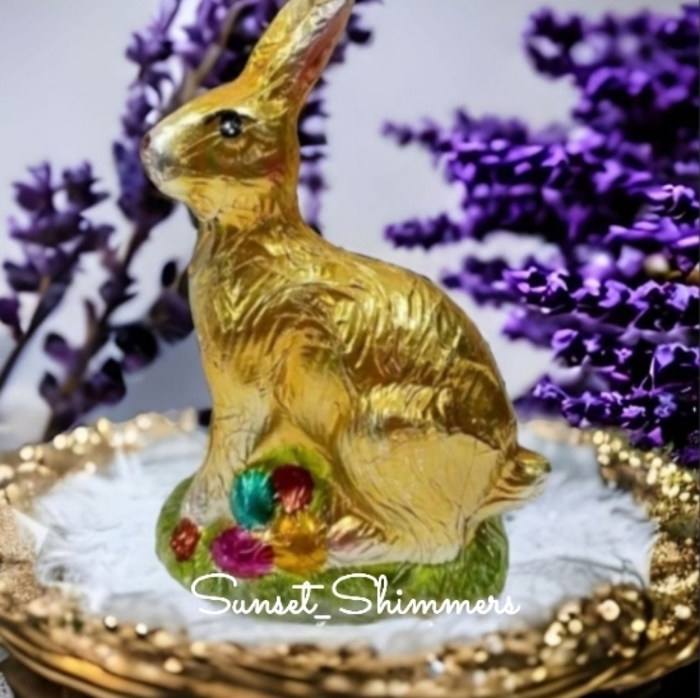 SPRING EASTER Bunny Rabbit Faux FOIL CHOCOLATE Egg Gold Figure Statue New